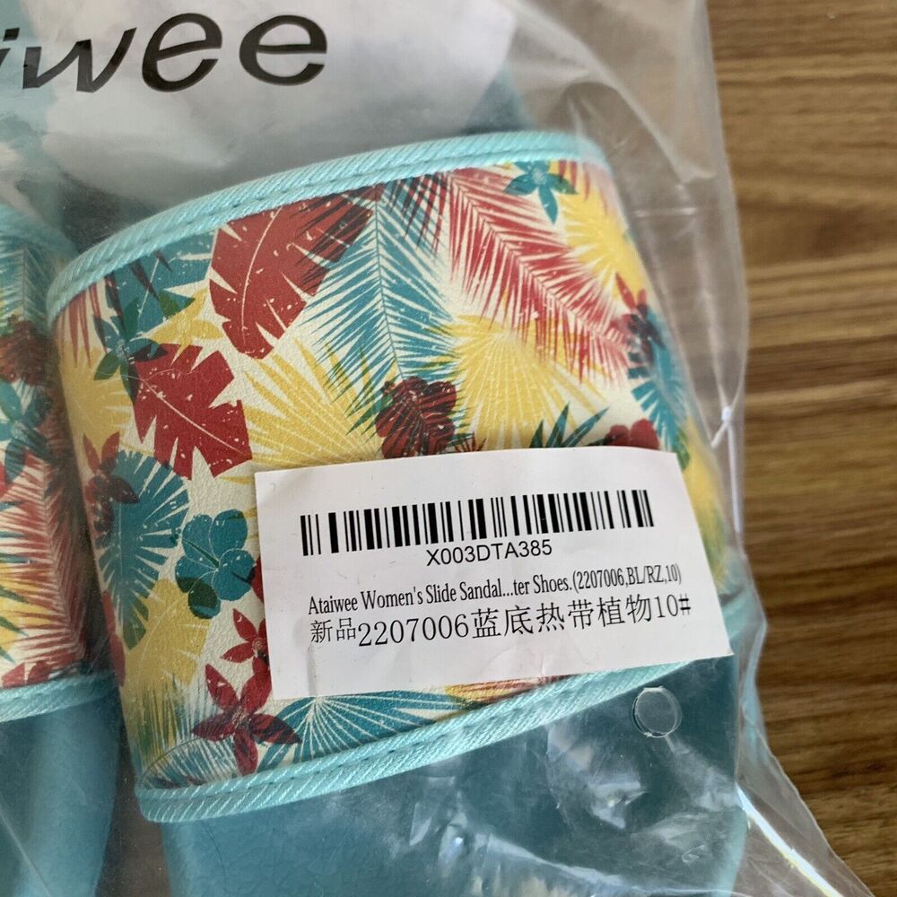 NEW Beach Slides Sandals Size 10 Sunset Palm Tree Blue Slip On Comfort Unisex - Picture 7 of 16